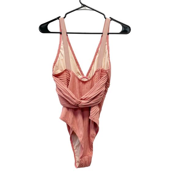 Cupshe Women's Women's Ginger Ribbed & Ruched One Piece Swimsuit Pink Small - Picture 2 of 5
